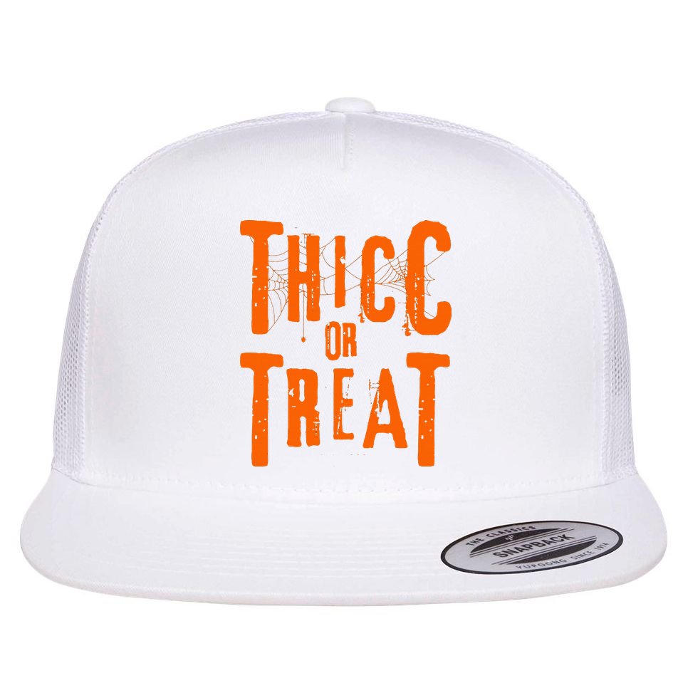 Thicc Or Treat Funny Halloween Workout Fitness Bodybuilding Flat Bill Trucker Hat