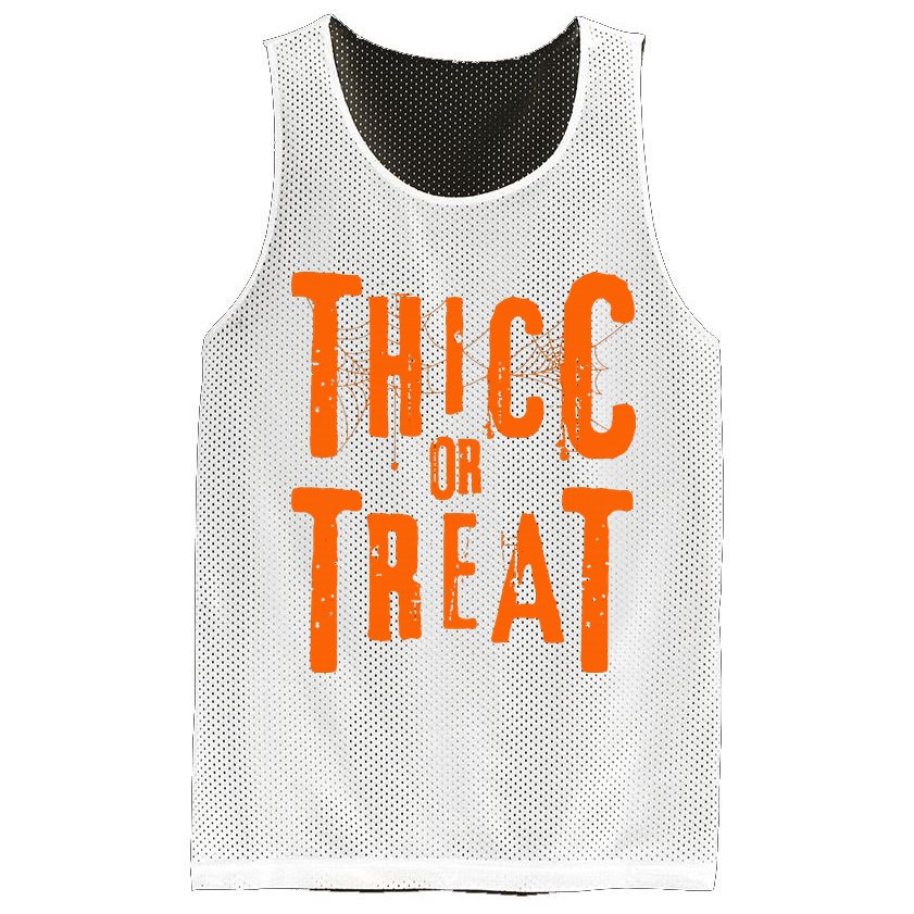 Thicc Or Treat Funny Halloween Workout Fitness Bodybuilding Mesh Reversible Basketball Jersey Tank