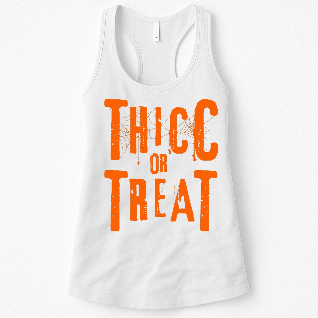 Thicc Or Treat Funny Halloween Workout Fitness Bodybuilding Womens Tank Top