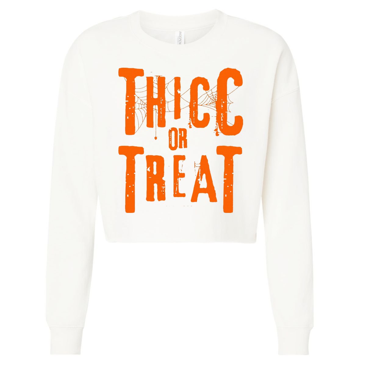 Thicc Or Treat Funny Halloween Workout Fitness Bodybuilding Cropped Pullover Crew
