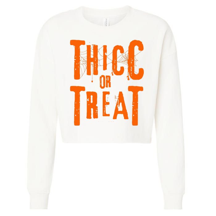 Thicc Or Treat Funny Halloween Workout Fitness Bodybuilding Cropped Pullover Crew