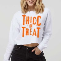 Thicc Or Treat Funny Halloween Workout Fitness Bodybuilding Cropped Pullover Crew