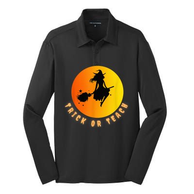 Trick Or Teach, Teacher Halloween, Classroom All Hallows Eve Silk Touch Performance Long Sleeve Polo