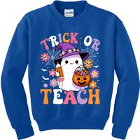 Trick Or Teach Groovy Teacher Ghost Funny Halloween Teacher Gift Kids Sweatshirt