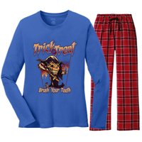 Trick Or Treat Brush Your Teeth Dentist Halloween Funny Gift Women's Long Sleeve Flannel Pajama Set 