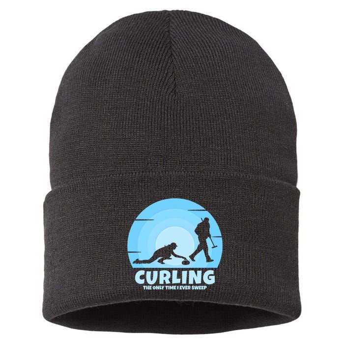 The Only Time I Ever Sweep Curling Player On Funny Curling Gift Sustainable Knit Beanie