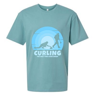 The Only Time I Ever Sweep Curling Player On Funny Curling Gift Sueded Cloud Jersey T-Shirt