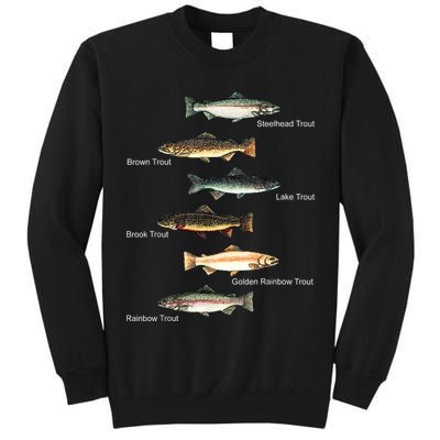 Types Of Trout Fish Species Collection Fishing Tall Sweatshirt