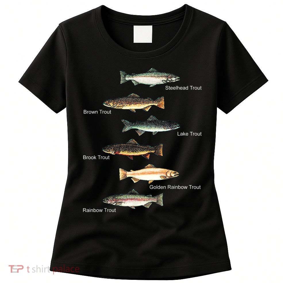 Types Of Trout Fish Species Collection Fishing Womens T-Shirt