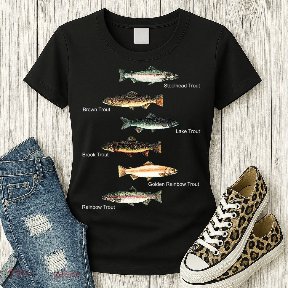 Types Of Trout Fish Species Collection Fishing Womens T-Shirt