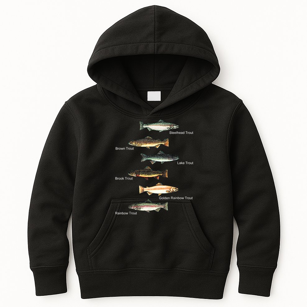Types Of Trout Fish Species Collection Fishing Kids Hoodie