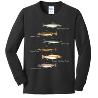 Types Of Trout Fish Species Collection Fishing Kids Long Sleeve Shirt