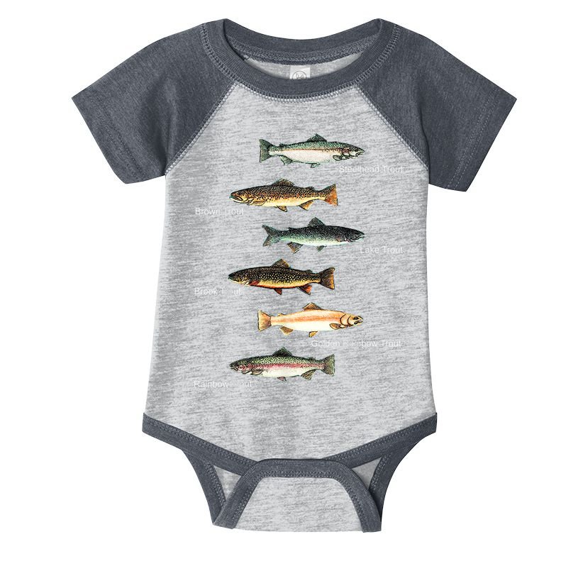 Types Of Trout Fish Species Collection Fishing Infant Baby Jersey Bodysuit