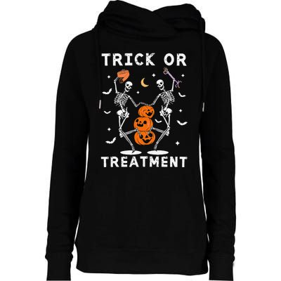 Trick Or Treatment Physical Therapy Skeleton Pt Halloween Womens Funnel Neck Pullover Hood