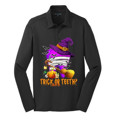 Trick Or Treat Brush Your Teeth Dentist Halloween Gift Silk Touch Performance Long Sleeve Polo