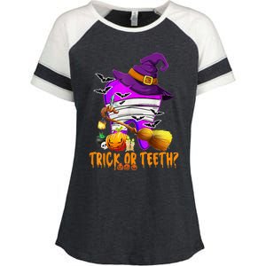 Trick Or Treat Brush Your Teeth Dentist Halloween Gift Enza Ladies Jersey Colorblock Tee