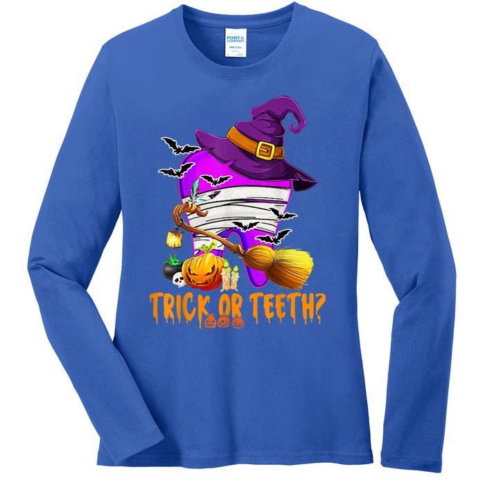 Trick Or Treat Brush Your Teeth Dentist Halloween Gift Ladies Long Sleeve Shirt