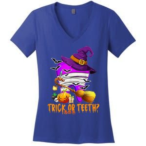 Trick Or Treat Brush Your Teeth Dentist Halloween Gift Women's V-Neck T-Shirt