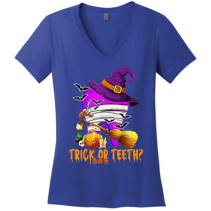 Trick Or Treat Brush Your Teeth Dentist Halloween Gift Women's V-Neck T-Shirt