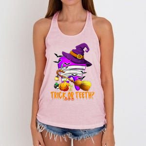 Trick Or Treat Brush Your Teeth Dentist Halloween Gift Women's Knotted Racerback Tank