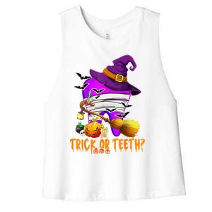 Trick Or Treat Brush Your Teeth Dentist Halloween Gift Women's Racerback Cropped Tank