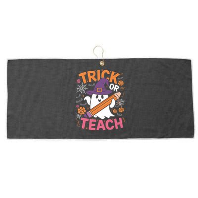 Trick Or Teach Groovy Teacher Halloween Gift Large Microfiber Waffle Golf Towel