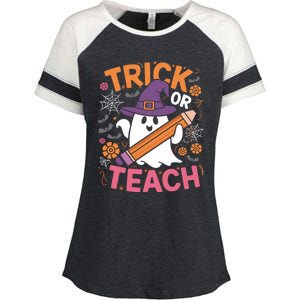 Trick Or Teach Groovy Teacher Halloween Gift Enza Ladies Jersey Colorblock Tee