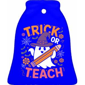 Trick Or Teach Groovy Teacher Halloween Gift Ceramic Bell Ornament