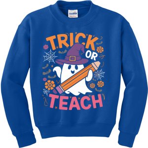 Trick Or Teach Groovy Teacher Halloween Gift Kids Sweatshirt