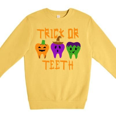 Trick Or Treat Brush Your Teeth Dentist Halloween Funny Gift Premium Crewneck Sweatshirt