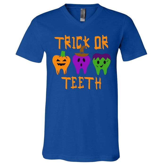 Trick Or Treat Brush Your Teeth Dentist Halloween Funny Gift V-Neck T-Shirt