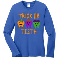 Trick Or Treat Brush Your Teeth Dentist Halloween Funny Gift Ladies Long Sleeve Shirt