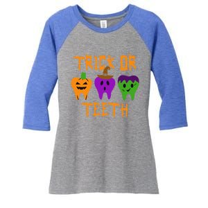 Trick Or Treat Brush Your Teeth Dentist Halloween Funny Gift Women's Tri-Blend 3/4-Sleeve Raglan Shirt