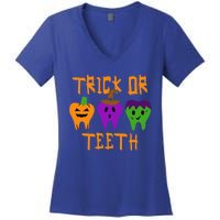 Trick Or Treat Brush Your Teeth Dentist Halloween Funny Gift Women's V-Neck T-Shirt