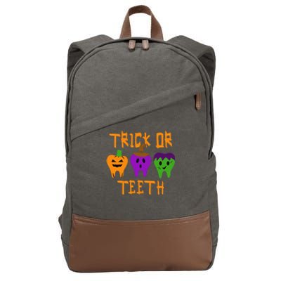 Trick Or Treat Brush Your Teeth Dentist Halloween Funny Gift Cotton Canvas Backpack