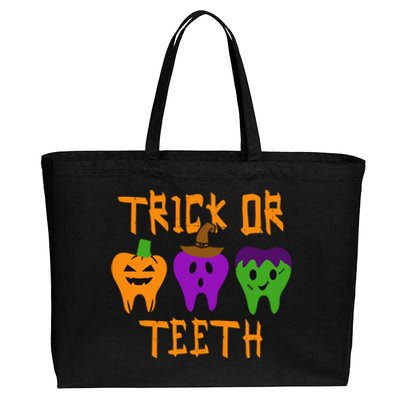 Trick Or Treat Brush Your Teeth Dentist Halloween Funny Gift Cotton Canvas Jumbo Tote