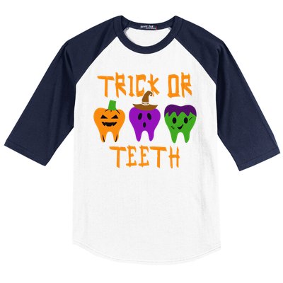 Trick Or Treat Brush Your Teeth Dentist Halloween Funny Gift Baseball Sleeve Shirt