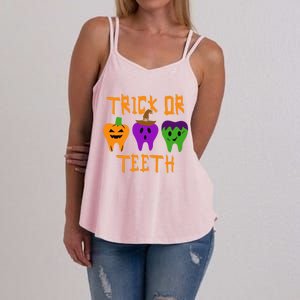 Trick Or Treat Brush Your Teeth Dentist Halloween Funny Gift Women's Strappy Tank