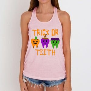 Trick Or Treat Brush Your Teeth Dentist Halloween Funny Gift Women's Knotted Racerback Tank