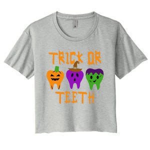 Trick Or Treat Brush Your Teeth Dentist Halloween Funny Gift Women's Crop Top Tee