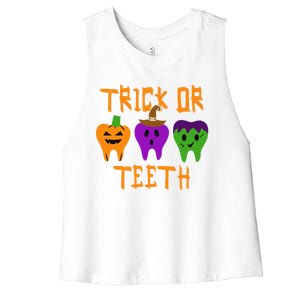 Trick Or Treat Brush Your Teeth Dentist Halloween Funny Gift Women's Racerback Cropped Tank