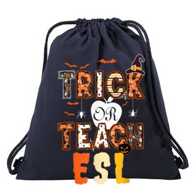 Trick or teach ESL teacher English second language Halloween Drawstring Bag