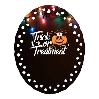 Trick Or Treatt Funny Medical Personnel Halloween Nurse Gift Ceramic Oval Ornament