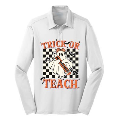 Trick Or Teach Teacher Halloween Silk Touch Performance Long Sleeve Polo