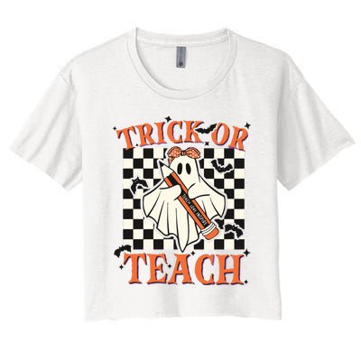 Trick Or Teach Teacher Halloween Women's Crop Top Tee