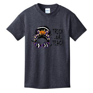 Trick or Teach Cute Halloween Teacher Messy Bun Retro Shades Kids T-Shirt