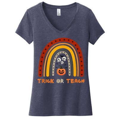 Trick or Teach Funny Teacher Halloween Costume Shirt Women's V-Neck T-Shirt