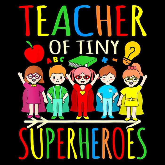 Teacher Of Tiny Superheroes First Day Back To School Graphic Stripe Pom Pom Beanie