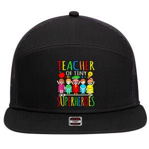 Teacher Of Tiny Superheroes First Day Back To School Graphic 7 Panel Mesh Trucker Snapback Hat