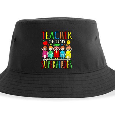 Teacher Of Tiny Superheroes First Day Back To School Graphic Sustainable Bucket Hat